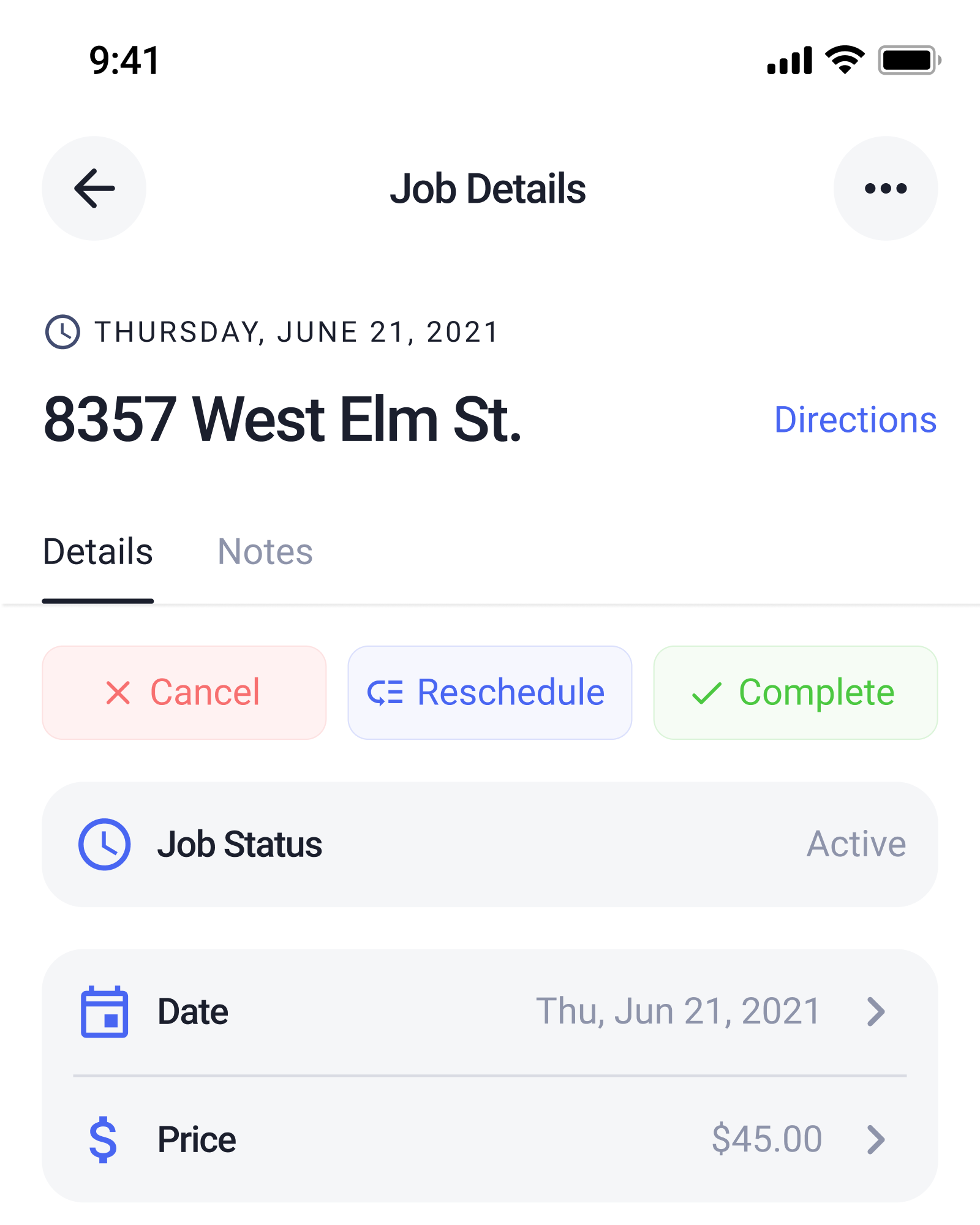 Screenshot of the Job Details screen in the Check App